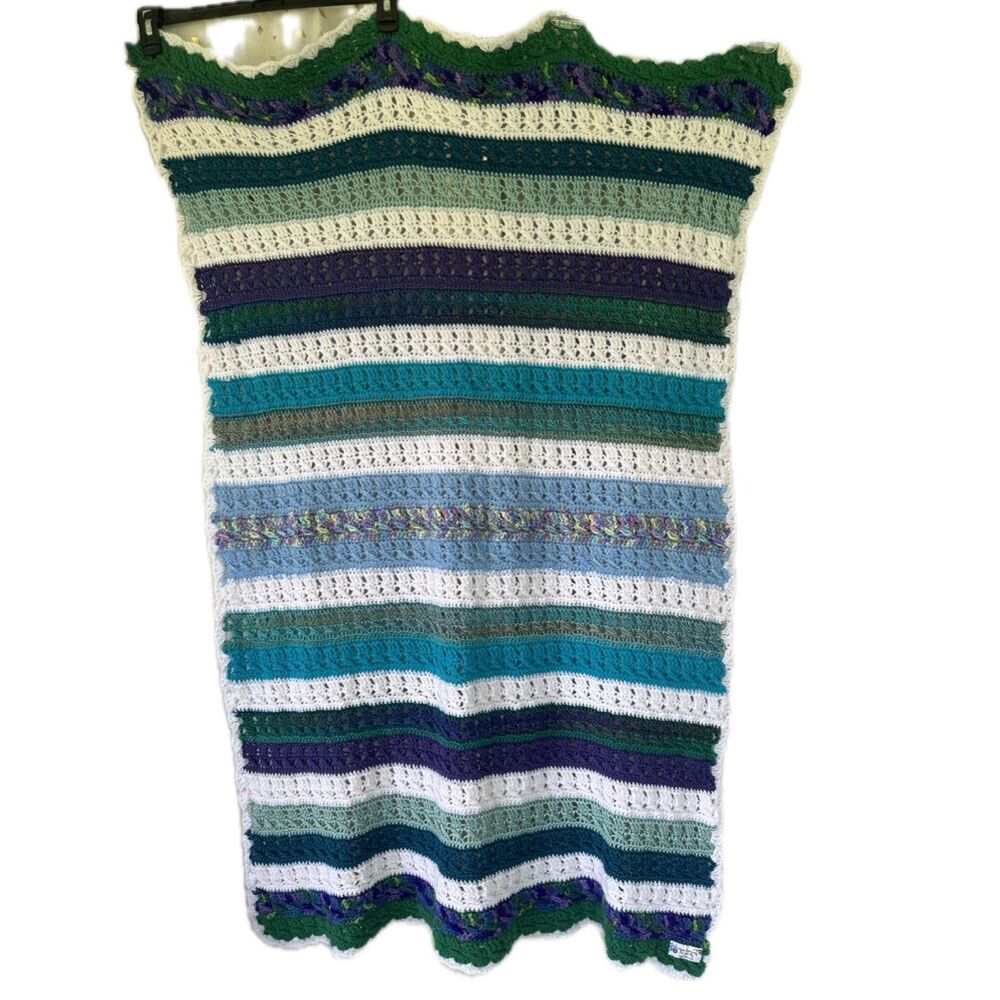 Handmade Handcrafted By Jane Wilson Sailing Ocean Crochet Stripe Baby Blanket
